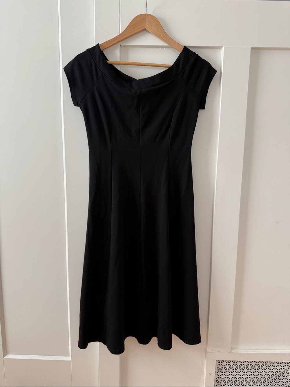 Ann Taylor Black Cap-Sleeve Fit & Flare Dress